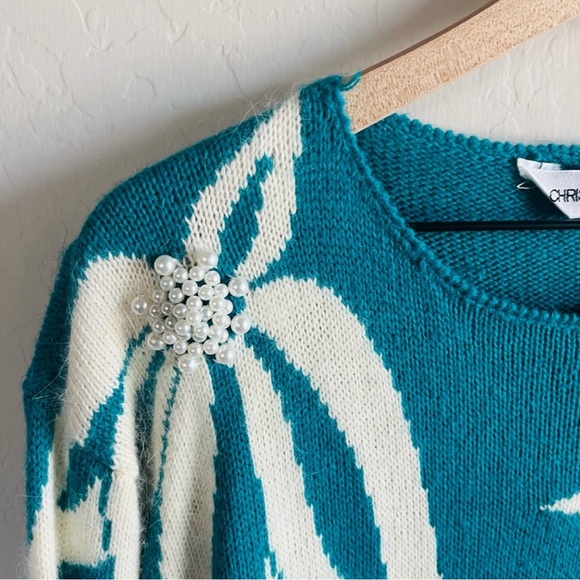 Vintage Christina Grant Floral Beaded Angora Blend Sweater Dress Size L - Picture 3 of 5